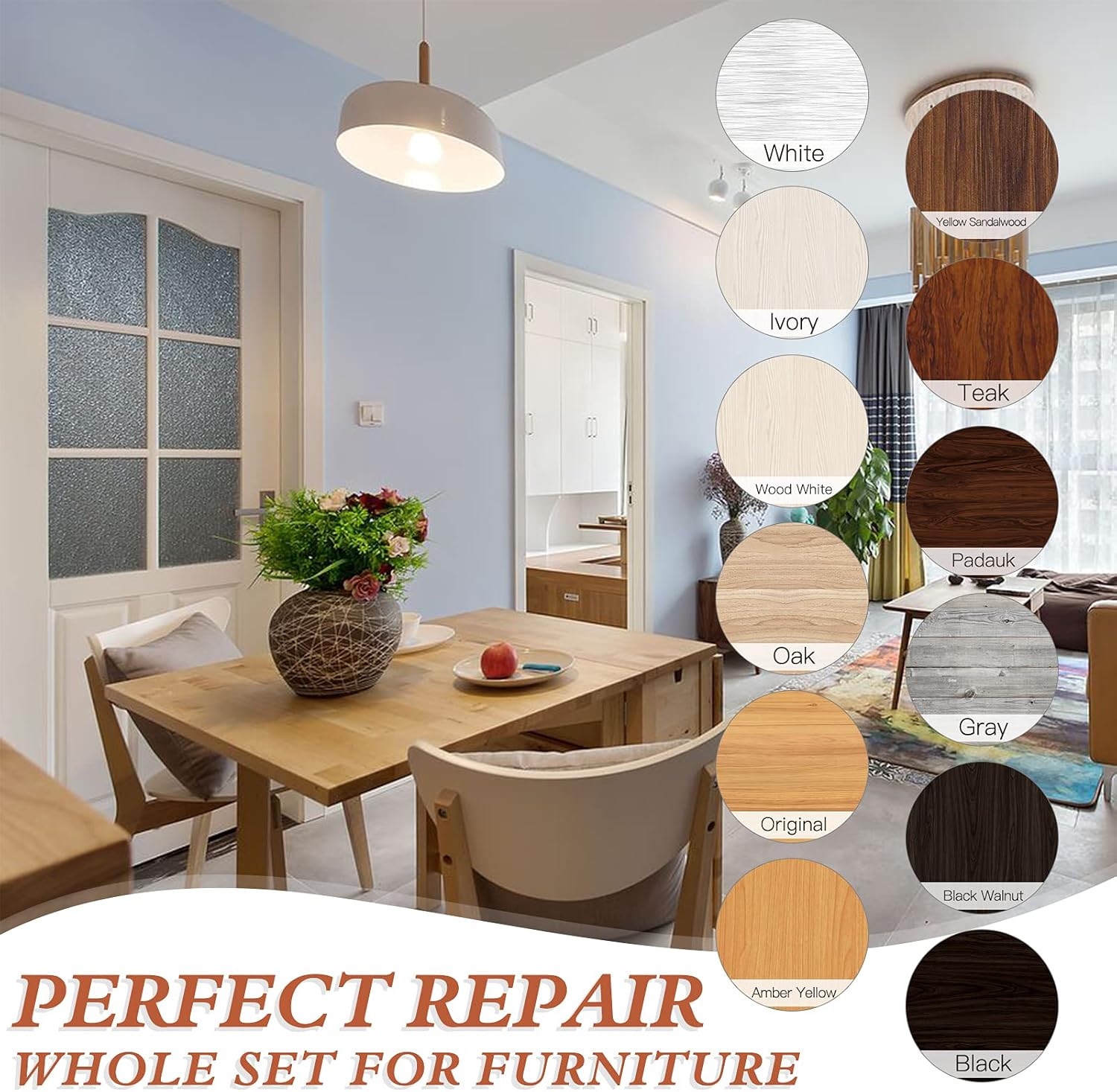 SEISSO Wood Furniture Repair Kit, 42 Pcs Wood Filler and Touch Up Markers with Wax Sticks, Vinyl Floor Repair Kit for Scratches, Cracks, Holes, Discoloration for Door, Stain, Floor, Table, Cabinet