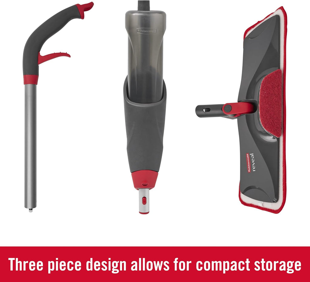 Rubbermaid Reveal Spray Mop Floor Cleaning Kit, 3 Reusable Microfiber Wet Pads, 1 Refillable Bottle, Cordless, Multi-Surface Mopping for All Home/Bathroom/Office Floors