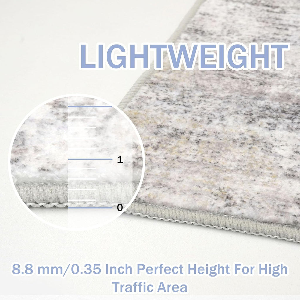 IOHOUZE Abstract Runner Rug 2x10 Ft Washable Runners for Hallways, Non Slip Kitchen Runner Printed Faux Wool Entryway Runner Indoor, Modern Abstract Floor Carpet for Hall Kitchen, Grey Beige