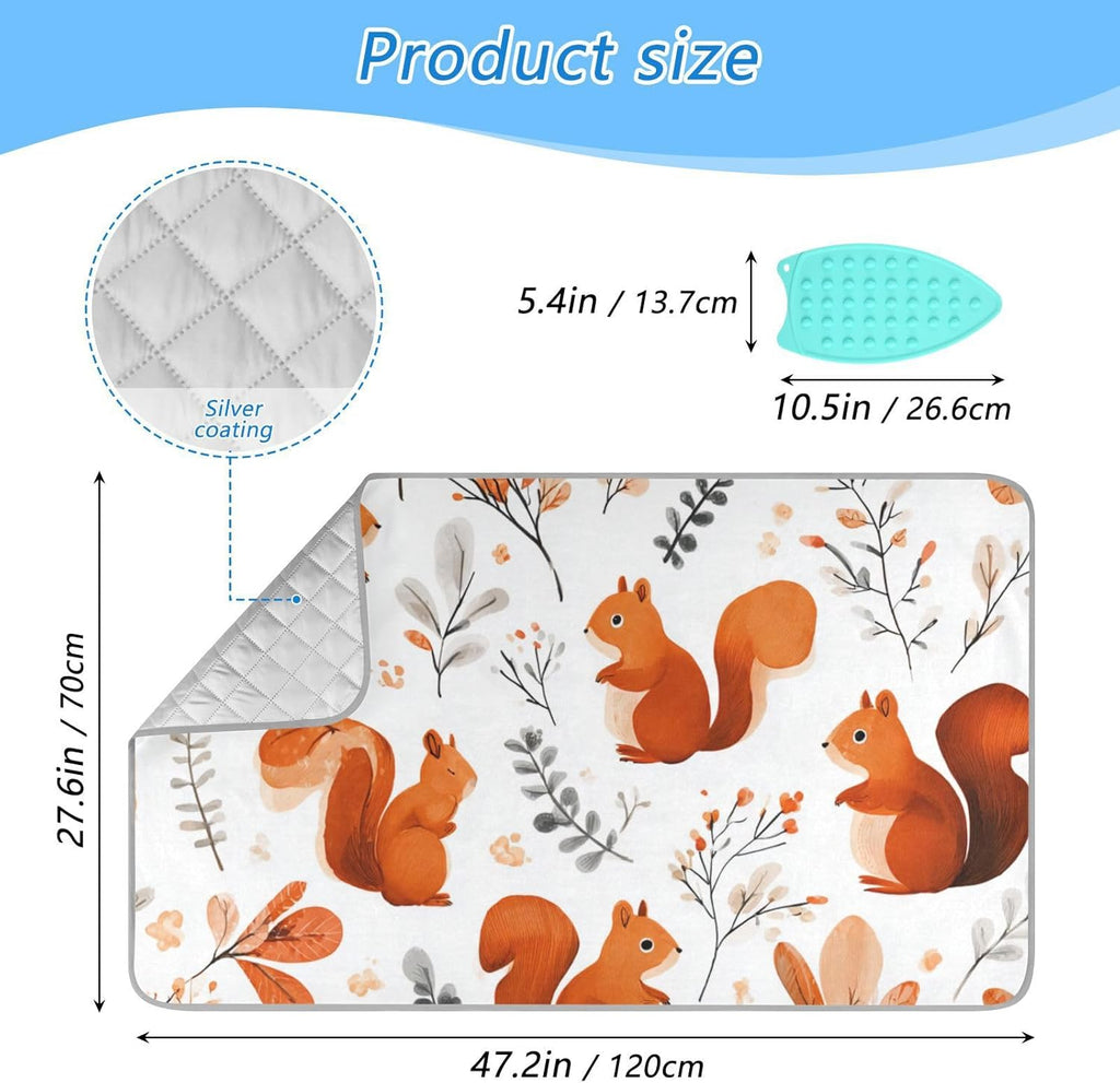 Squirrels and Fall Leaves Ironing Mat for Table top Portable Ironing Pad Blanket for Washer Dryer Countertop Travel