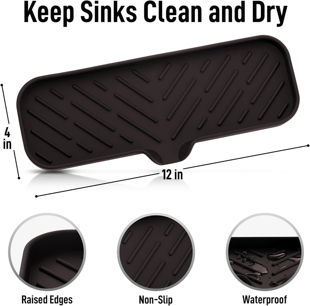 Zulay Kitchen Large Silicone Sponge Holder (12x4) – Flexible Sink Organizer Tray for Kitchen & Bathroom – Multipurpose Soap Dish for Sponges, Makeup, Trinkets & More (Chocolate)