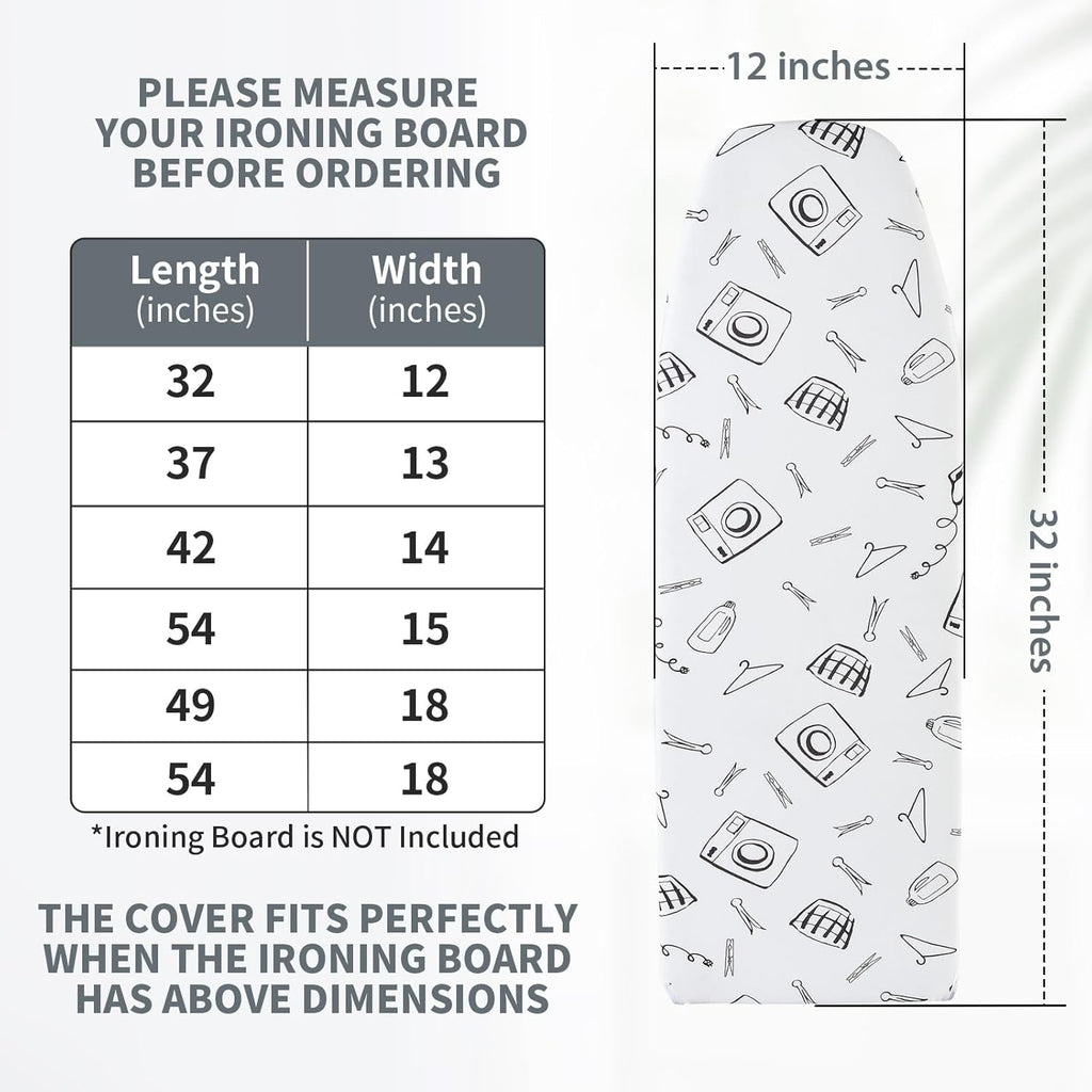 Seiritex Over The Door Ironing Board Cover 14 x 42 inch, Thick Padding and Heat Reflective with Hook and Loop Fasteners, 3 Layers Iron Board Cover (White)