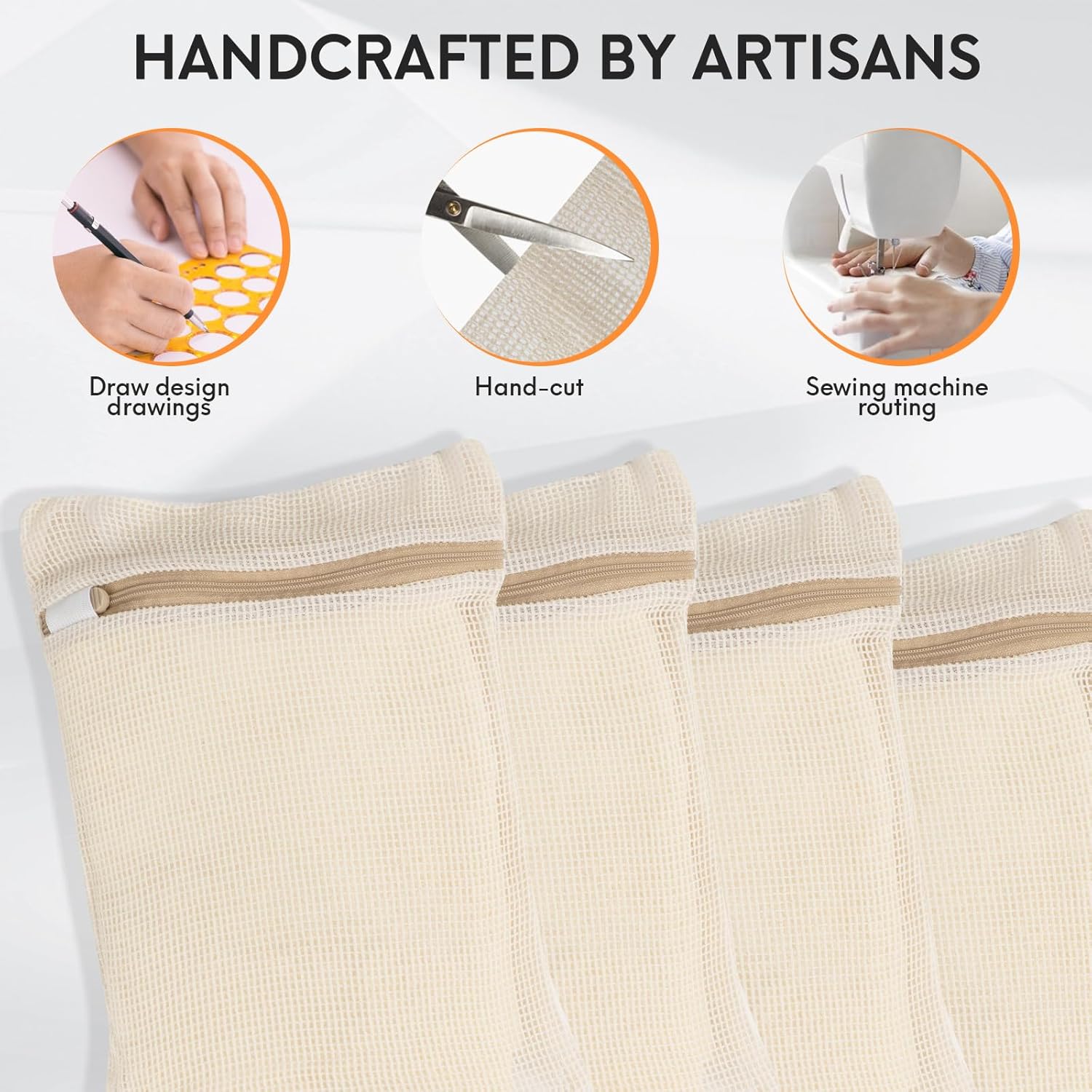 4 Piece Small, Durable Organic Cotton Mesh Laundry Bag with Strong Zipper and Breathable Mesh, Delicate Laundry Bag for Underwear, Clothes, Pants and Socks
