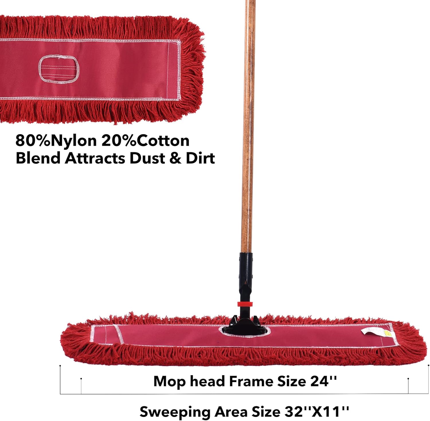 Matthew Cleaning 24'' Industrial Strength Cotton Dust Mop Refill Washable Replacement Heads for Residential & Commercial Use Fit Standard Dust Mop Frames, Hardwood,Concrete Floors Red 6 Pack