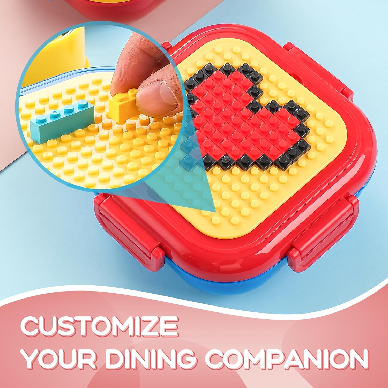 Lunch Box for Kids- Stainless Steel, Microwave Safe DIY Double Layer Leak-Proof Stackable Bento Container(19.5 oz)