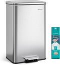 SONGMICS Kitchen Trash Can, 10.5 Gallon (40 L) Garbage Can, Large Step Trash Bin with Lid, Stainless Steel, Soft Close, 15 Trash Bags Included, Silver ULTB540E40