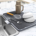 Kitchen Drying Mat for sink with a bulged edge,18"×12"Silicone Dish Drying Mat with built-in Drain Spout, Rubber Dish Mat for Kitchen (18"×12"gray)