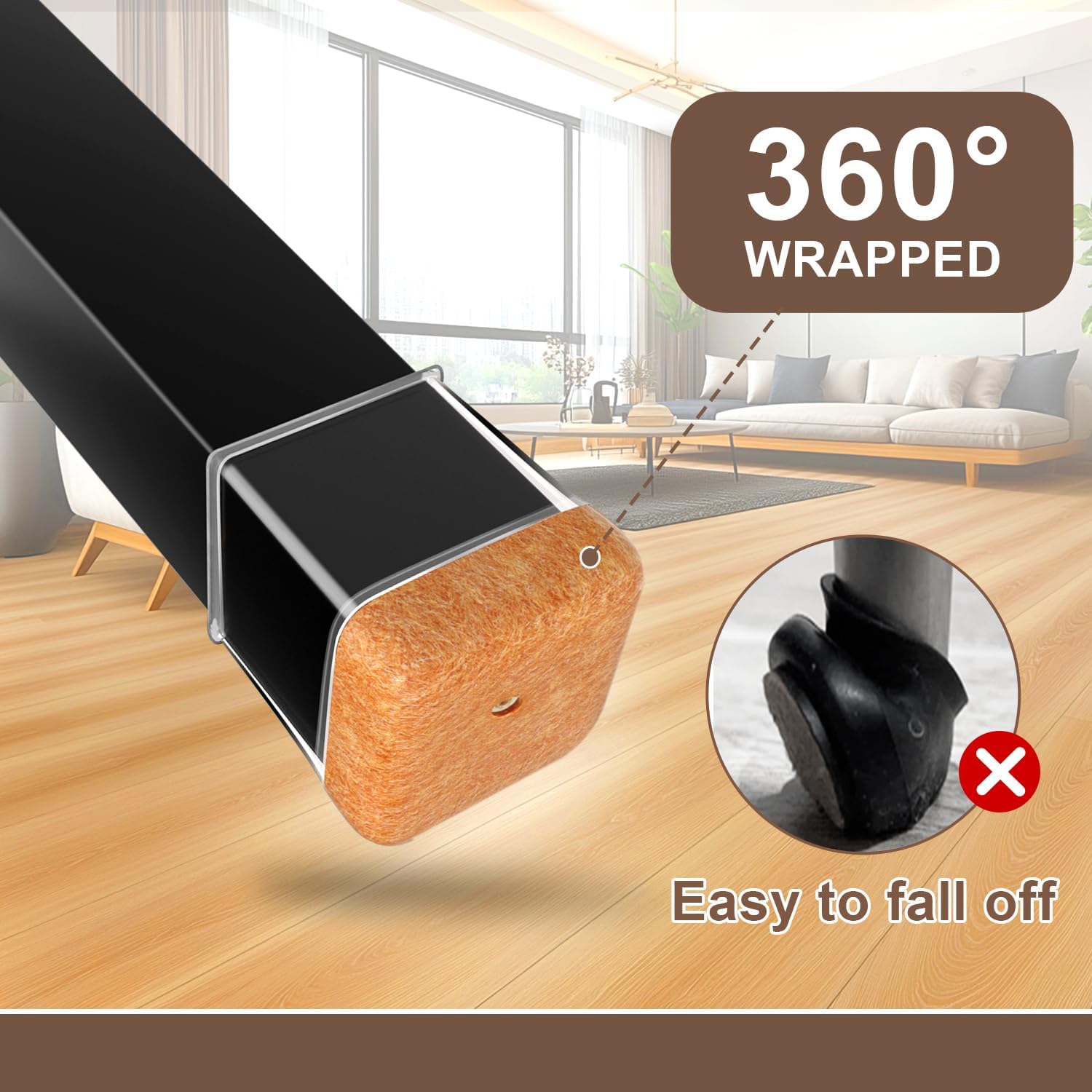 40 Pcs Chair Leg Floor Protectors for Hardwood Floors, Clear Rubber Furniture Sliders with Felt, Silicone Furniture Leg Caps Covers (Fit Square Diameter:1.06" to 1.44")