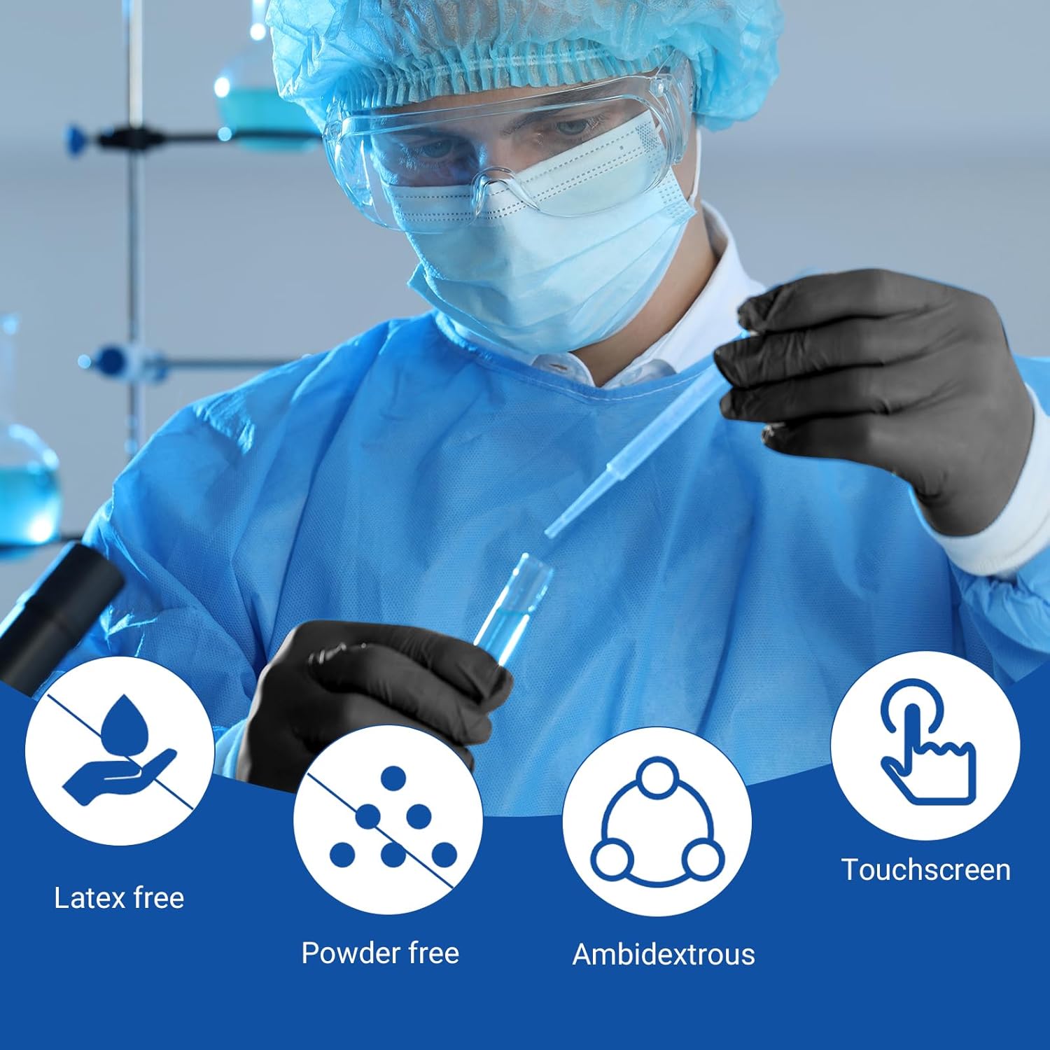 JMU Black Nitrile Gloves Medium Bulk, Case of 1200, 3.5Mil, Latex Free Powder Free