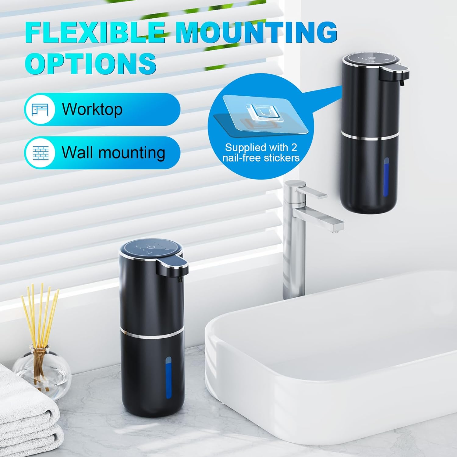 Automatic Foaming Soap Dispenser, 12.8oz/380ml Wall Mount Touchless Soap Dispenser with Sensor, 4-Level Adjustable, IPX5 Waterproof, USB Rechargeable for Bathroom, Kitchen