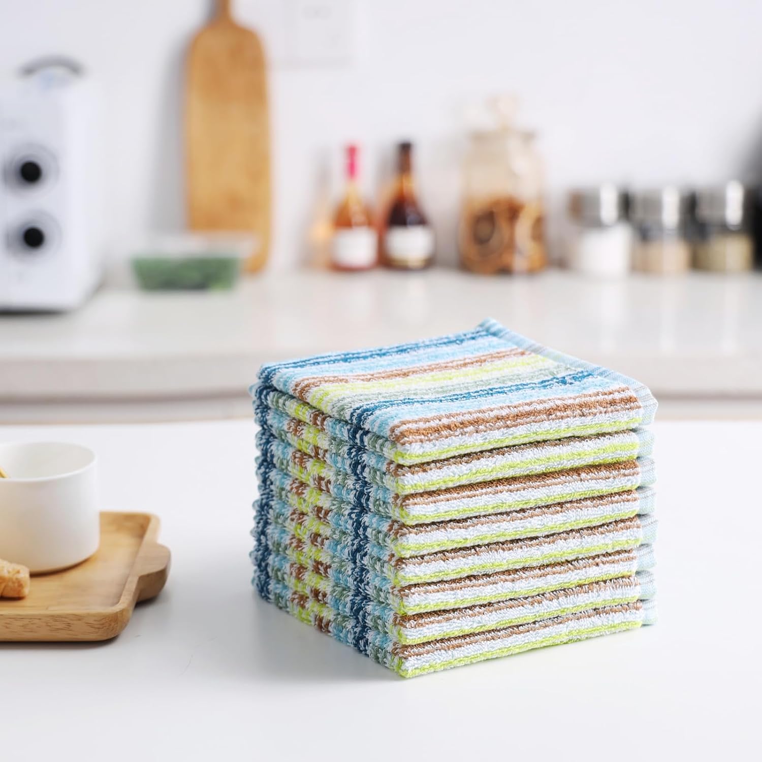 Oeleky Kitchen Dishcloths for Washing Dishes, Ultra Absorbent Dish Rags, Cotton Cleaning Cloths Pack of 8, 12x12 Inches (Mix-1, 12x12 inch)