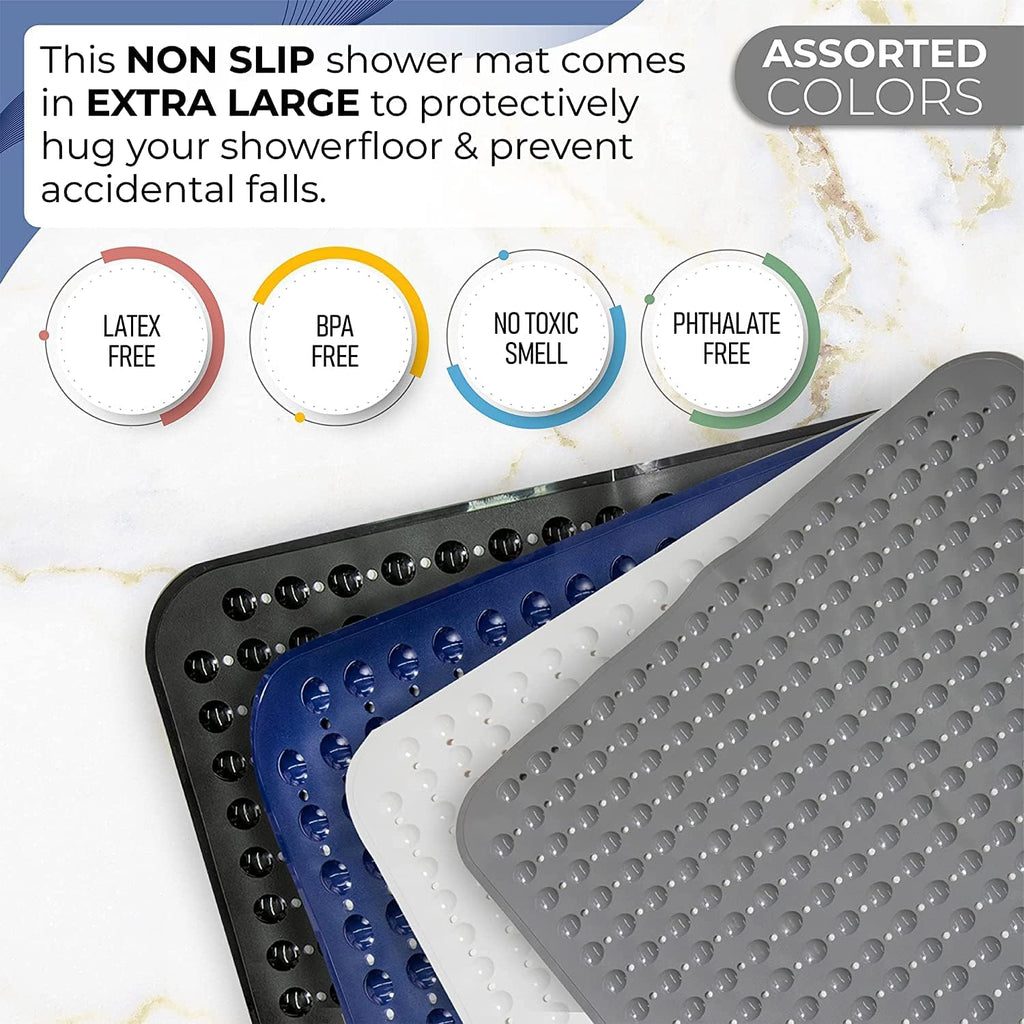 ENKOSI Extra Large Square Non Slip Shower Mat - 31 x 31-inch XL Bathroom Shower Mat - Square Shower Matts for Shower Stall Floors | Secure Suction Cups and Drain Holes (31x31 Pink)
