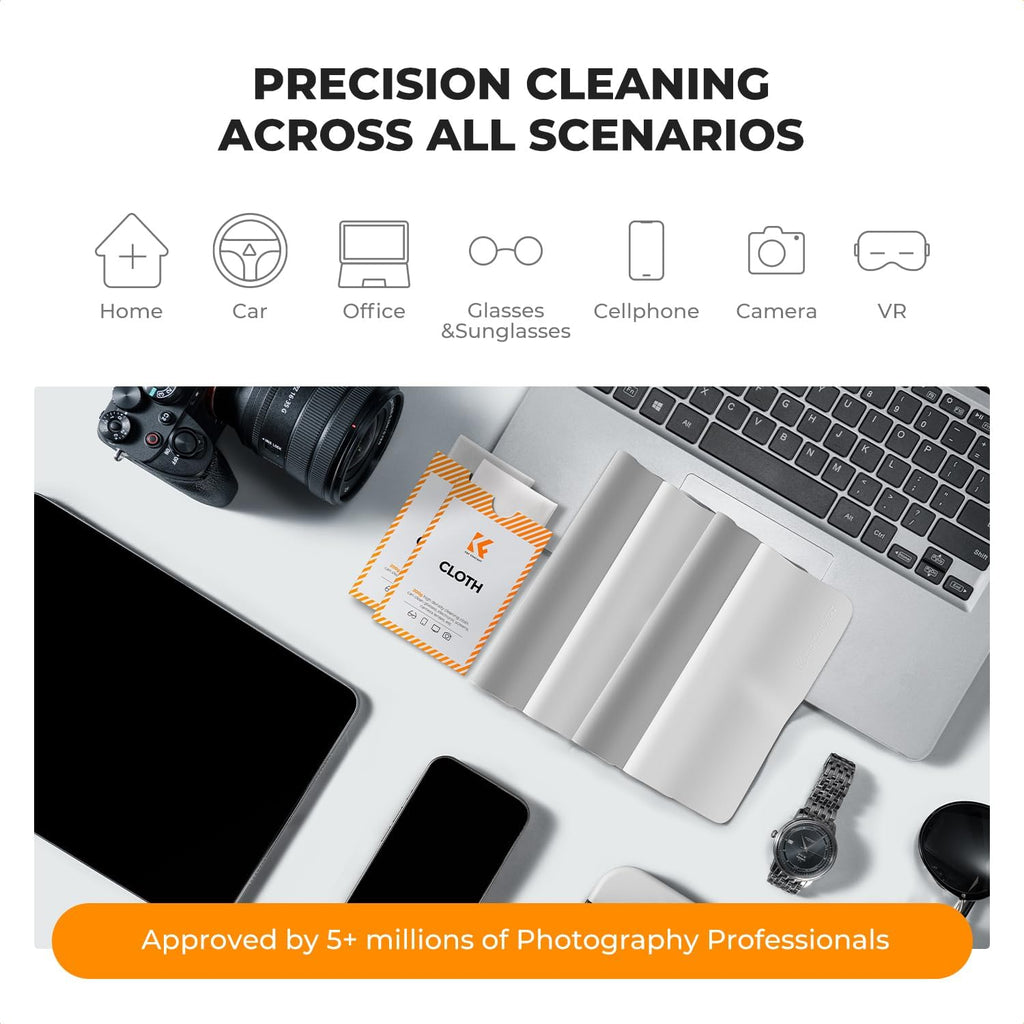 K&F CONCEPT 12 Pack Lens Cleaning Cloth | Microfiber Cleaning Cloth | Glasses Cleaning Cloths | Eyeglass Lens Cleaner | Eyeglasses, Camera Lens, VR/AR Headset, and Screen Cleaning | White & Grey