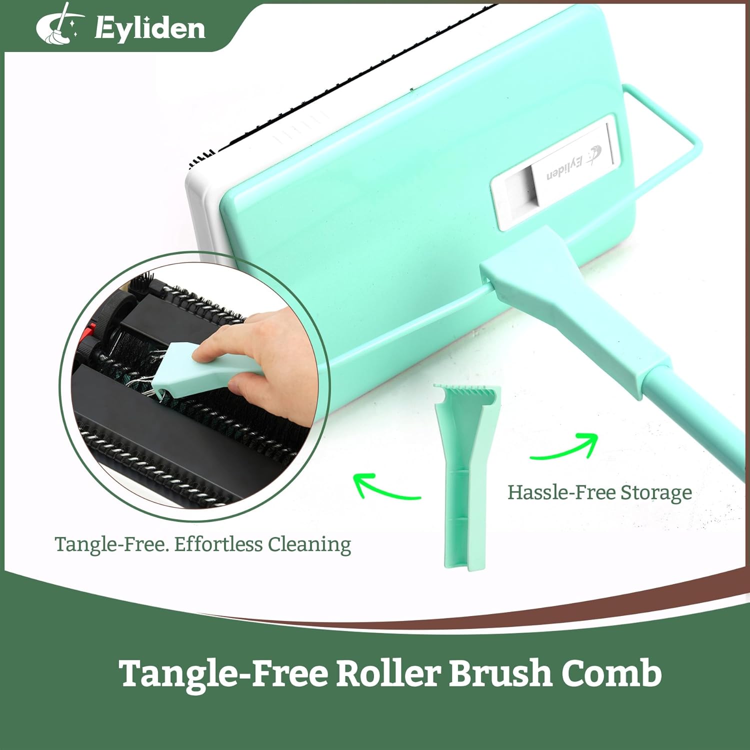 Eyliden X-Large Carpet Sweeper - Quiet Manual Sweeper for Carpets & Rugs | 1 Extra Refill Roller Brush | Non-Electric, Hand Push, Quietly Cleans Debris and Messes, Restaurant Roller Broom (Mint)