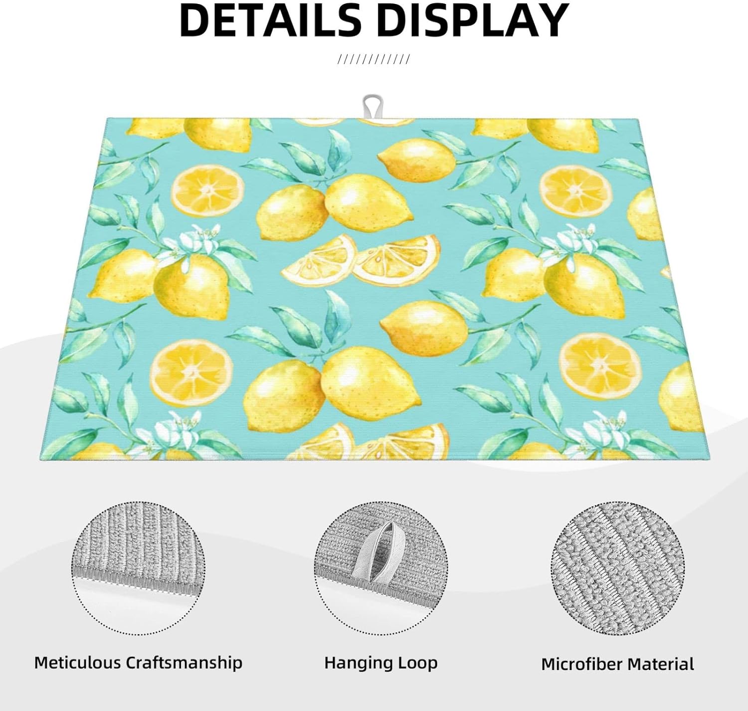 Spring Yellow Lemon Teal Background Microfiber Dish Drying Mat For Kitchen Countertop Xl Absorbent Reversible Drainer Rack Pad Extra Large 18 X 24 Inch