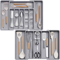 Lifewit Silverware Drawer Organizer and Utensil Organizer Set, Expandable Cooking Cutlery Tray for Kitchen, Adjustable Plastic Flatware Holder Storage Divider for Spoons Forks Knives, Large, Gray