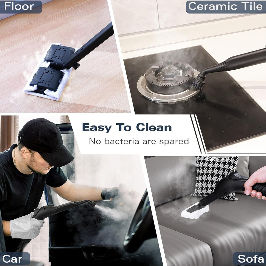 Steam cleaner, equipped with 21 specialized accessories, 1.08-liter water tank, 248°F high-temperature steam, suitable for floors, tile grout, tiles, carpets, and cars, chemical-free cleaning (White)