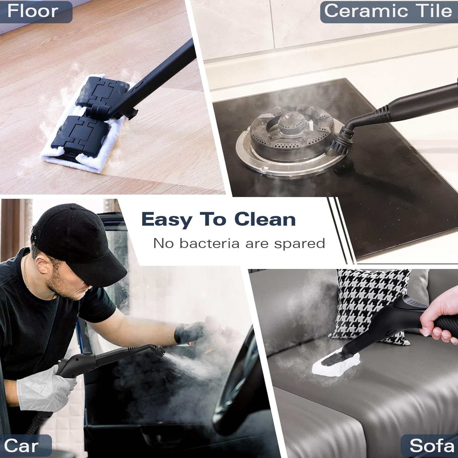 Steam cleaner, equipped with 21 specialized accessories, 1.08-liter water tank, 248°F high-temperature steam, suitable for floors, tile grout, tiles, carpets, and cars, chemical-free cleaning (White)