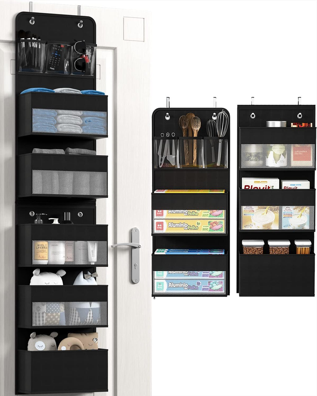 Over Door Organizer, 6 Shelf Camper Storage for RV Bathroom, Behind The Door Storage, Hanging Organizers for Toy Diaper Bedroom Closet (Black)