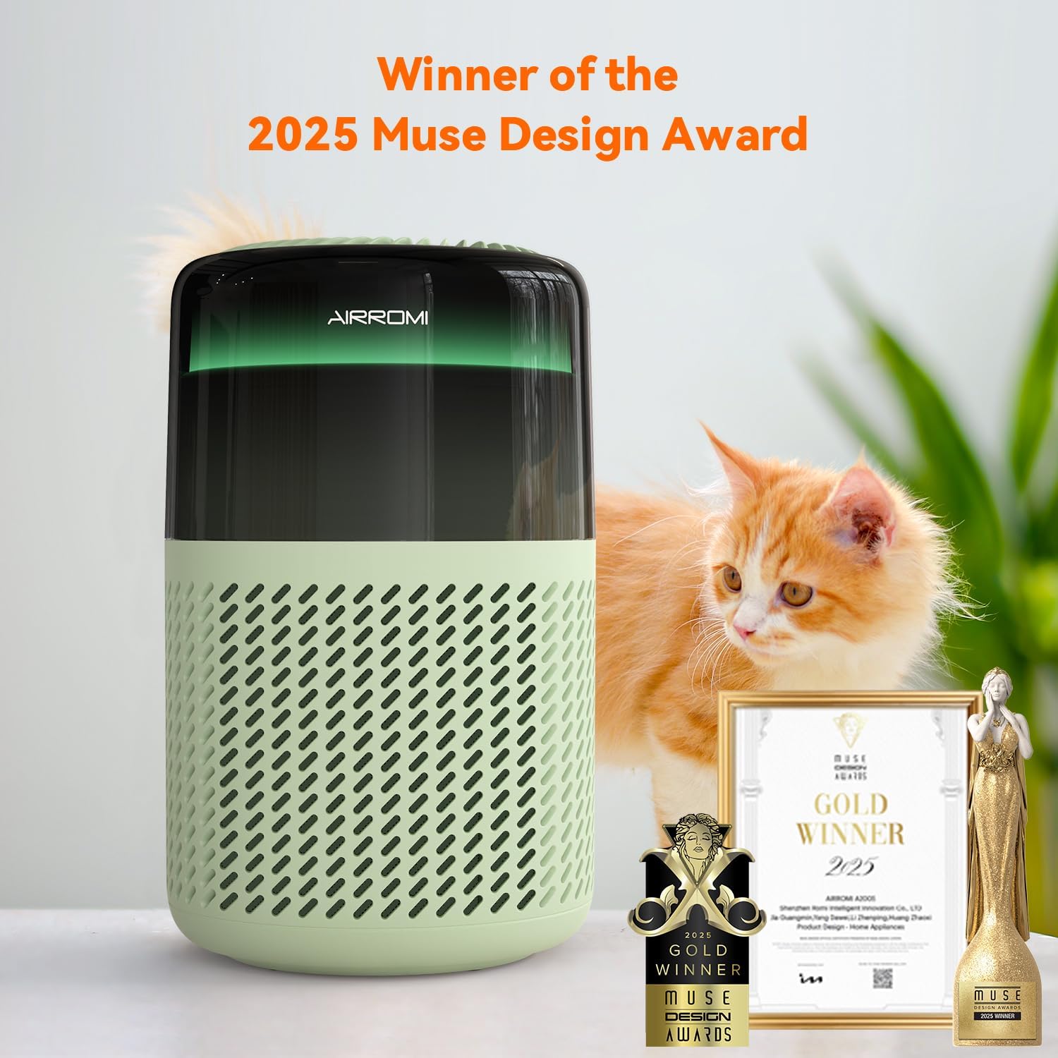 AIRROMI Air Purifier for Bedroom Home,HEPA Filter,Covers Upto 549 Ft²,Quiet 360°intake Air Cleaner with Fragrance ponge for Better Sleep,Night Light,Filters Smoke,Pet Dander,Allergies,Dust,A2005 Green