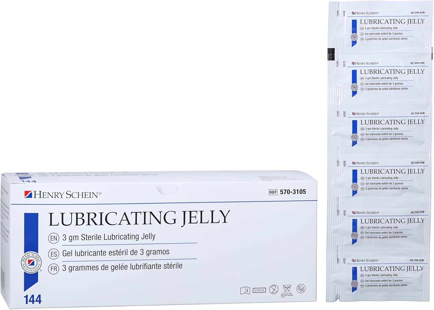 Henry Schein Sterile Lubricating Jelly – 3g Single-Use Packets, Ideal for Medical and Clinical Applications, Convenient Box of 144 Individually Sealed Packets for Hygiene and Precision