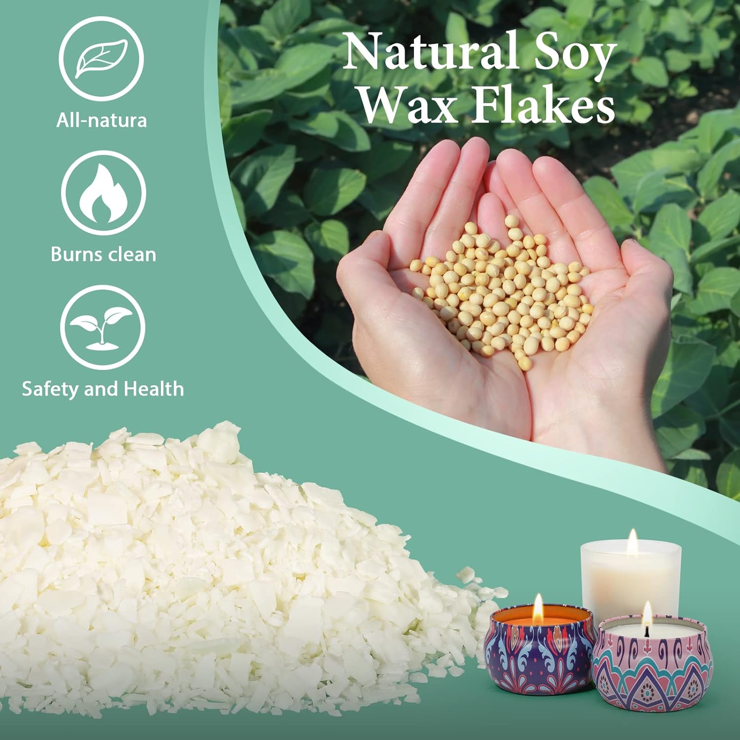 SAEUYVB Natural Soy Candle Wax for Candle Making, 10lb Bag, Premium Soy Wax Flakes, 20 Cotton Candle Wicks, 20 Wick Stickers and 2 Centering Devices ﻿