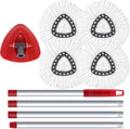 Spin Mop Head, Base, Handle Replacement for O-Ceda EasyWring 1 Tank System,4 Microfiber Mop Refills, 1 Base and 30-58in Handl Set Combo (White 1 Tank System)