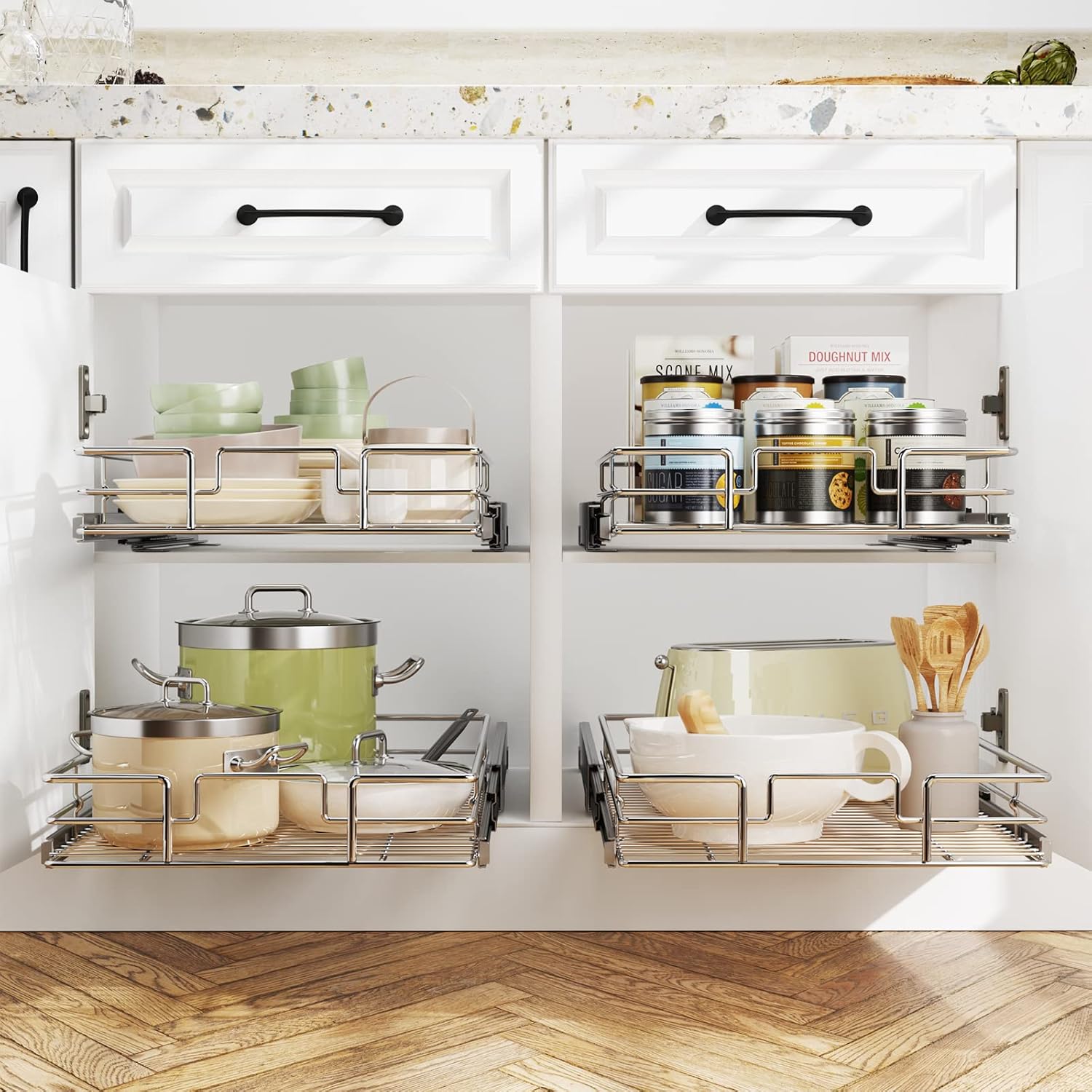 LOVMOR Pull Out Cabinet Organizer 7½" W x 21½" D, Kitchen Cabinet Pull Out Shelves Slide Out Storage