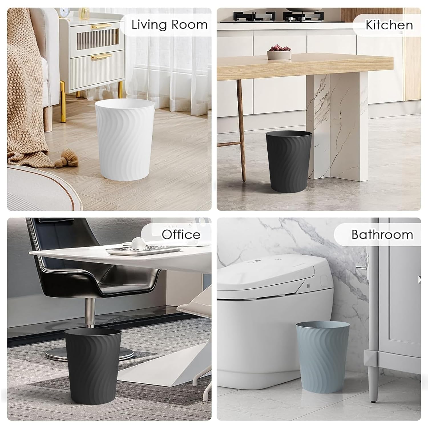 YGJT Small Trash Can, 6 Pack 1.8 Gallons Bathroom Trash Can, Slim Waste Basket, Round Garbage Can, Plastic Trash Bin for Kitchen, Dorm, Bedroom, Office, Living Room, Study, Compact Spaces(Black)