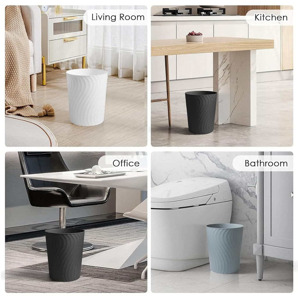 YGJT Small Trash Can, 3 Pack 1.8 Gallons Bathroom Trash Can, Slim Waste Basket, Round Garbage Can, Plastic Trash Bin for Kitchen, Dorm, Bedroom, Office, Living Room, Study, Compact Spaces(Black)