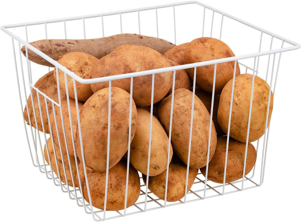 Deep Refrigerator Organizer Baskets, Metal Wire Baskets for Upright Freezer, Household Bin Basket with Handles for Kitchen, Cabinets, Pantry, Closets (11.8" L x 10" W x 7" H)