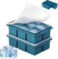 Large Ice Cube Trays for Whiskey (2 Pack) - Silicone Ice Cube Molds with Steel Frame Reinforcement & Lid, 2-Inch Square Ice Cubes for Whisky, Cocktails, Coffee, Tea - Easy Release