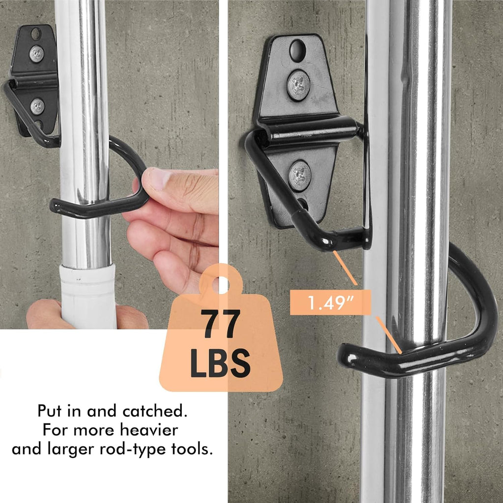 LIGHT DUST Broom Holder Wall Mount - 6 Pack Tool Hangers Garage Wall Hanging Organizer - Heavy Duty Metal Large S Hooks for Mop Shovel Rake Shed Garden Lawn Yard Handle Tools Organization (Black)