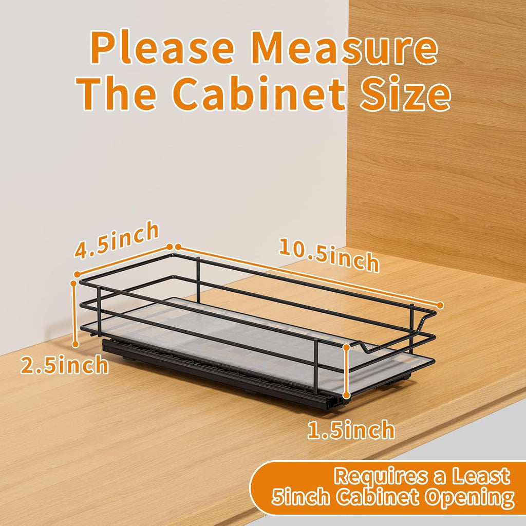 RCHYFEED Pull Out Spice Rack Organizer for Cabinet,Slide out Spice Organizer for Inside Cabinets,Heavy Duty Spice Organization for Kitchen and Pantry,Seasoning,Sauces(1-Tier,4.5" Wx10.5 Dx2.5 H)