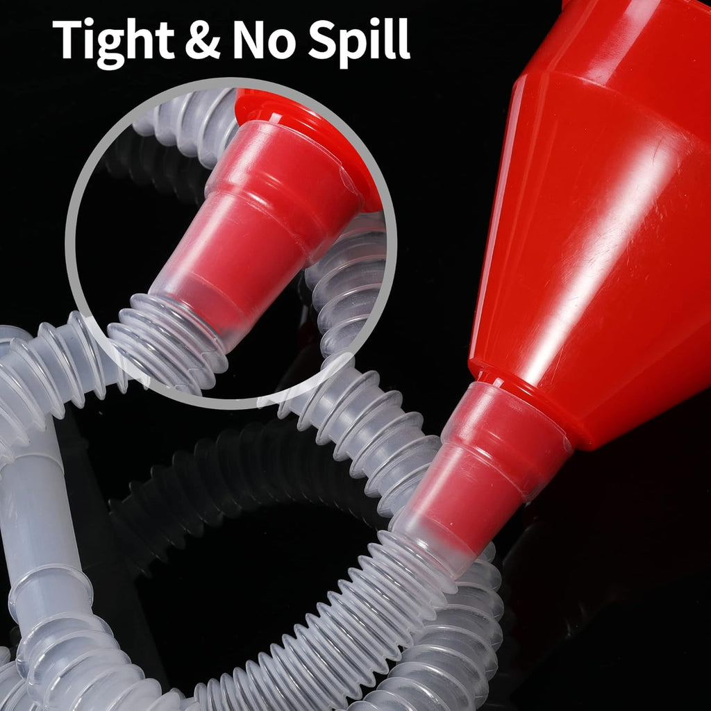 Flexible Fuel Funnel with Long Hose Plastic Small Wide Mouth Filling Funnel Car Funnel for Engine Oil Gas Fuel Gasoline Diesel Water Fluid Liquid Transmission Red (2)