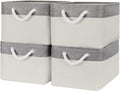 Organization and Storage Basket for Organizing - Large 4 Pack 16x12x8 inch Fabric Storage Cube Collapsible Baskets for Shelves, Storage Bins for Cloth Books (Grey & White)