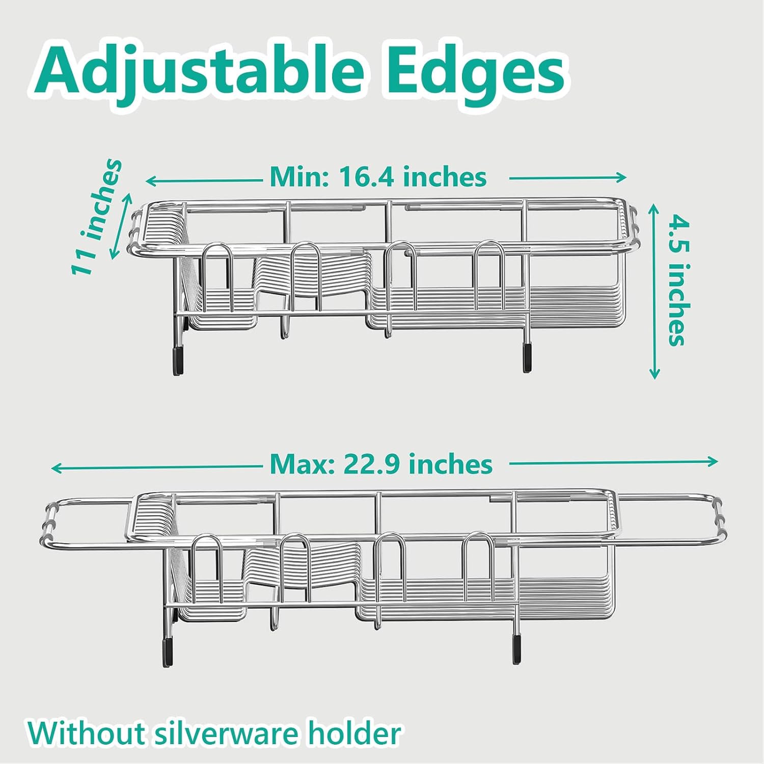 Dish Drying Rack in Sink Expandable Stainless Steel Kitchen Dish Drainer with 4 Cup Holders, Silver