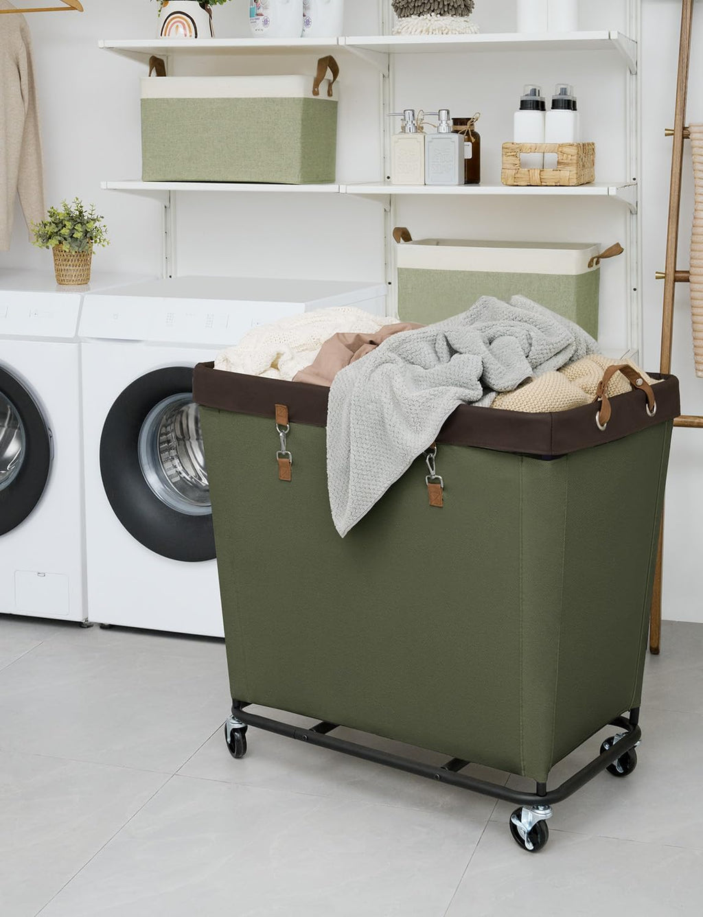StorageWorks 320L Laundry Basket with Wheels, Extra Large Rolling Hampers for Clothing Organizer, Dirty Clothes Basket for Hote, Home, Closet, Dorm, Green