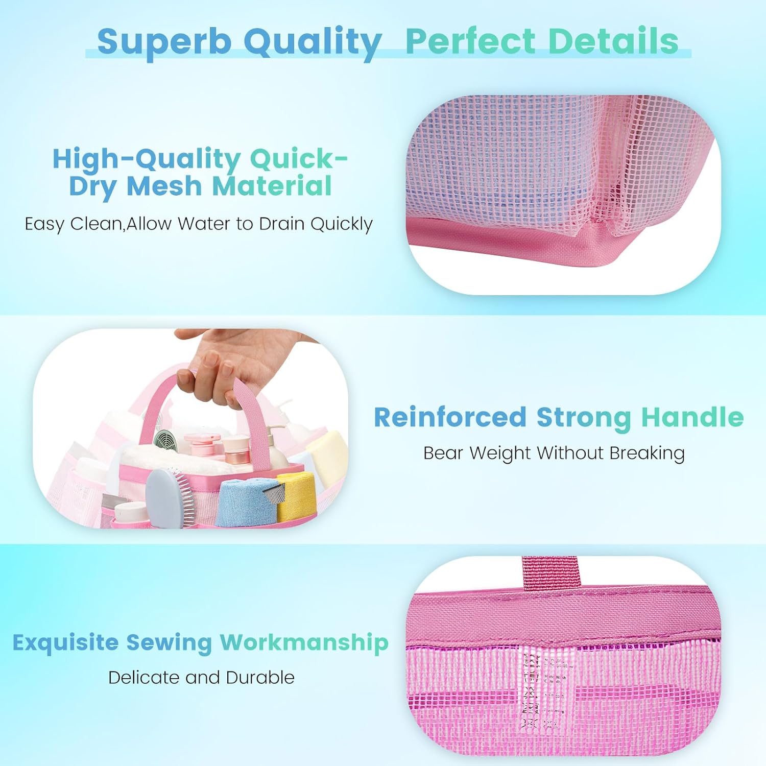 Camping Essentials Shower Caddy Portable for College Dorm Room Essentials for Girls with 8 Pockets,Large-Capacity Shower Caddy Dorm Basket,Quick Dry Bath Bag for Bathroom,Gym,Travel,Swim,Beach-Pink