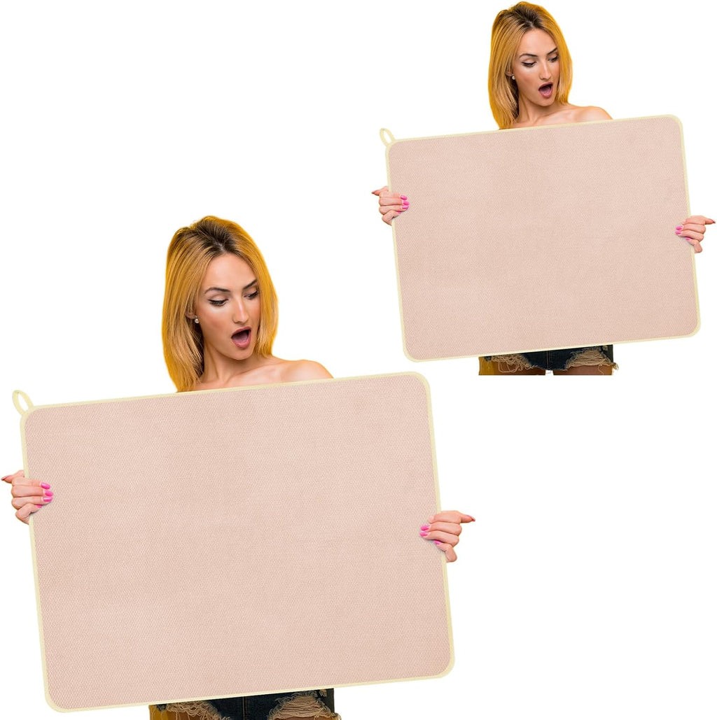 Hushee 2 Pack Extra Large Dish Drying Mat Microfiber Absorbent Dish Drying Pad Large Size Dishes Drainer Mats for Countertop, Sink, Refrigerator or Dryer (30 x 24 Inch,Beige)