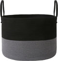 Woven Blanket Basket,115L Large Rope Storage Bin with Handles, Organizer for Blankets Toys Book and Clothes, Laundry Basket for Living Room Bedroom Nursery,Black&Grey