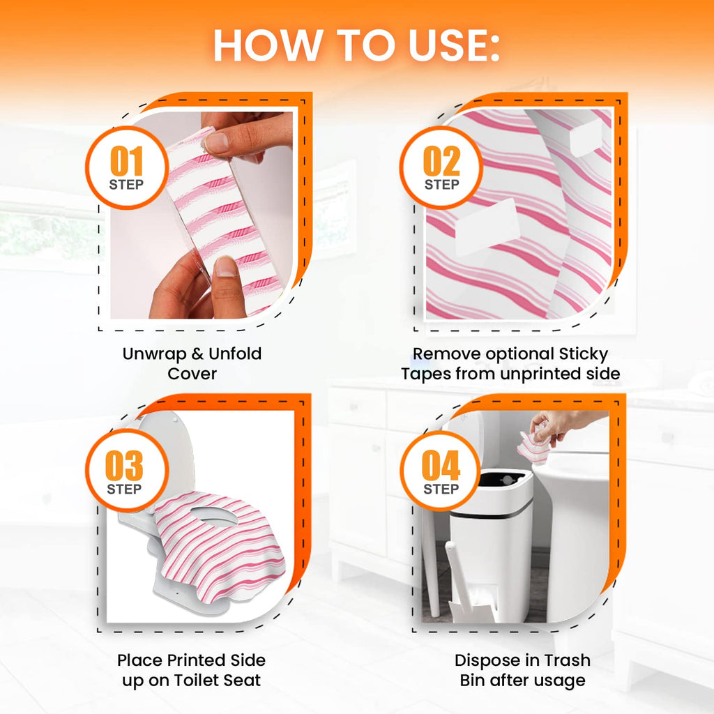 20 Extra Large Toilet Seat Covers Disposable for Kids & Adults-Toilet Covers Disposable for travel-Toddler Toilet Seat Cover Liners for Potty Training-Individually Wrapped-Waterproof (Pink Waves)