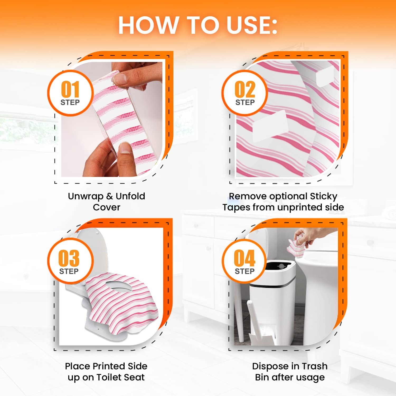 20 Extra Large Toilet Seat Covers Disposable for Kids & Adults-Toilet Covers Disposable for travel-Toddler Toilet Seat Cover Liners for Potty Training-Individually Wrapped-Waterproof (Pink Waves)