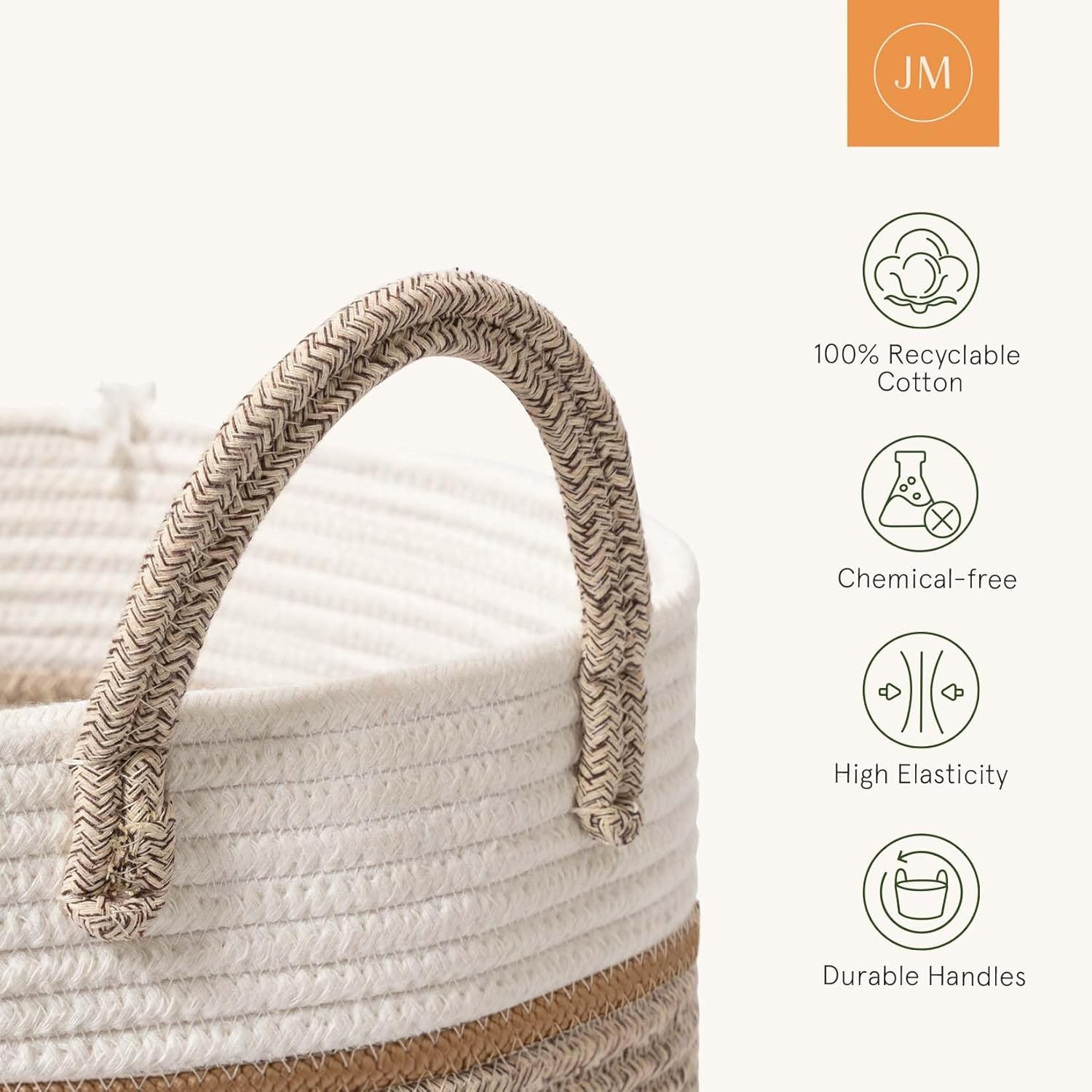 LA JOLIE MUSE Woven Basket Rope Storage Baskets - Large Cotton Organizer 16 x 14 x 14 Inches, Basket for Baby Blanket, Kids Toy Nursery Laundry Basket