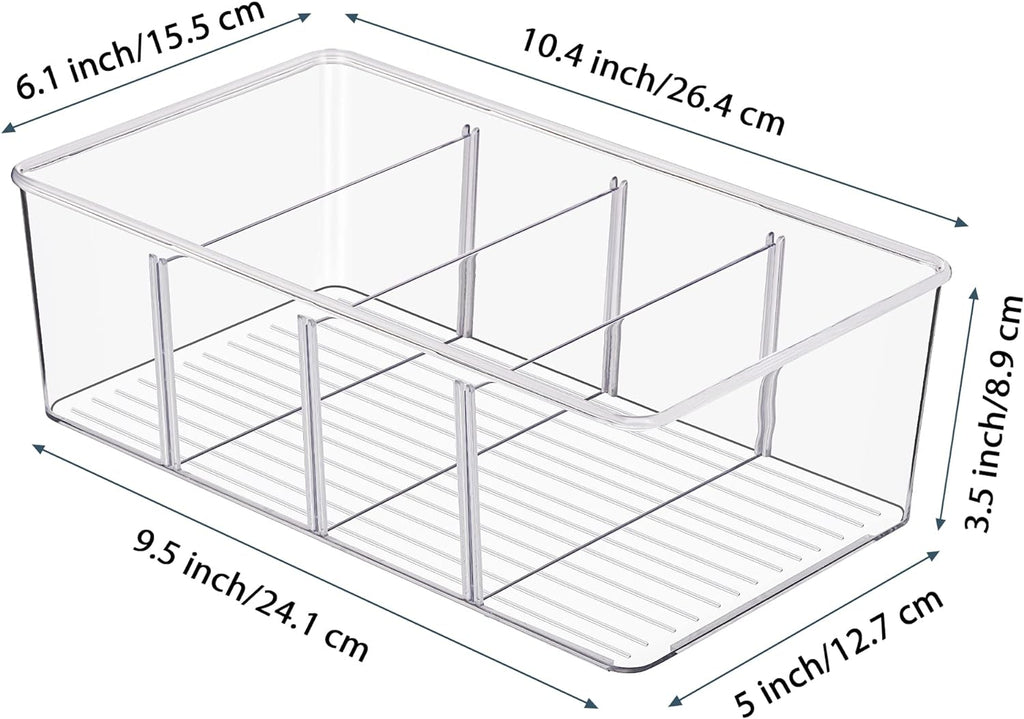 Vtopmart 8 Pack Food Storage Organizer Bins, Clear Plastic Bins for Pantry, Kitchen, Fridge, Cabinet Organization and Storage, 4 Compartment Holder for Packets, Snacks, Pouches, Spice Packets