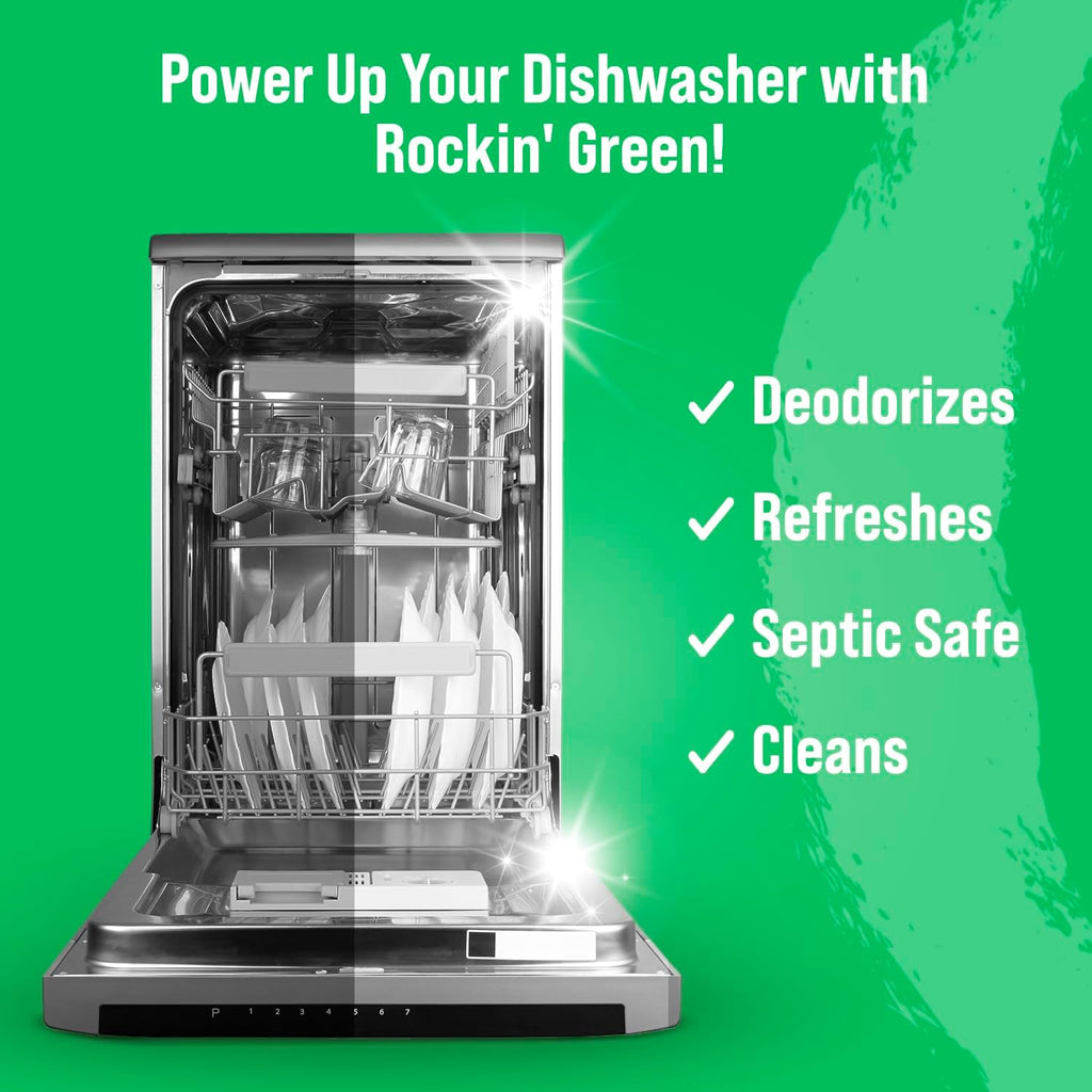 Rockin' Green Deep Cleaning and Deodorizing Tablets for Dishwashers, Washing Machines, and Garbage Disposals, Removes Odor and Residue (Dishwasher Cleaning Tablets, 24 Pack)