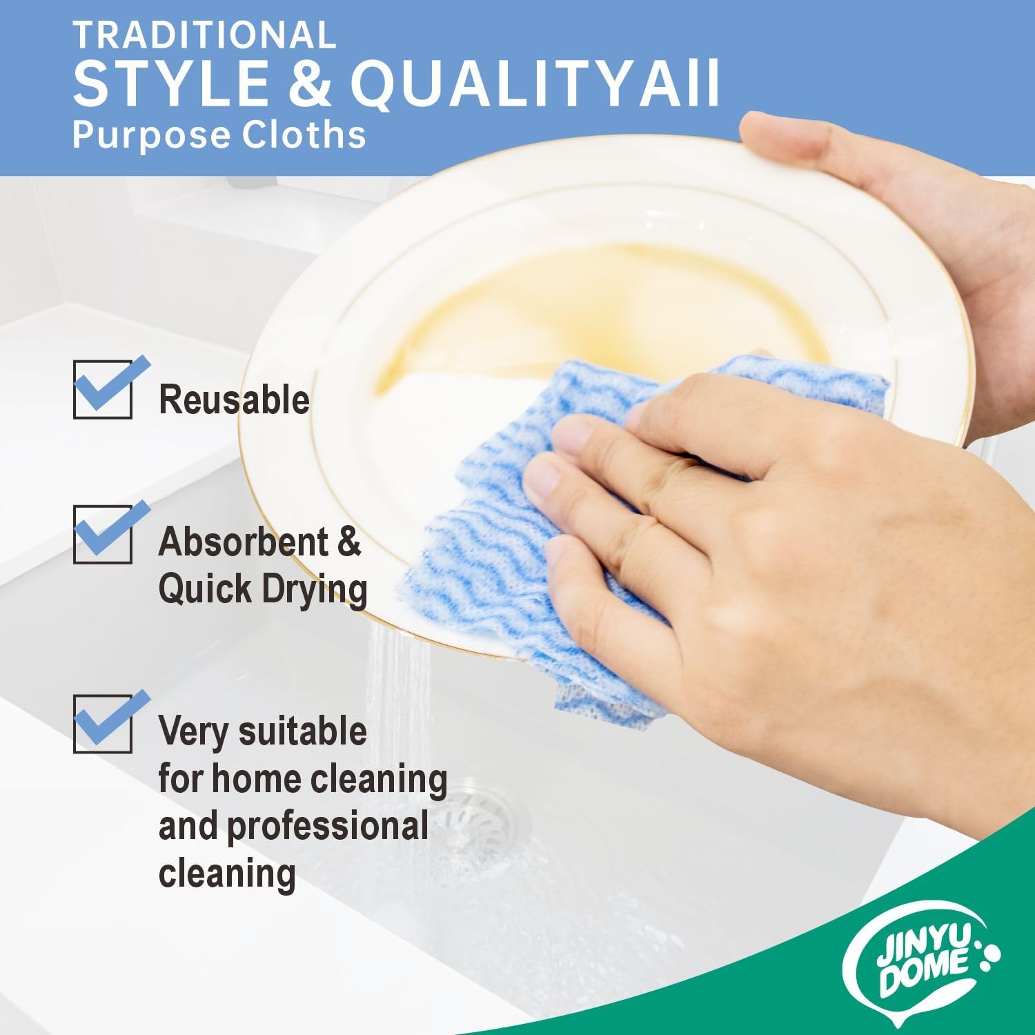 Handi Wipes Reusable Cloths, Blue Disposable Kitchen Cleaning Rolls, Heavy Duty Cleaning Cloths,J Cloth, Blue, 50 Pcs/Roll, Total 3 Rolls