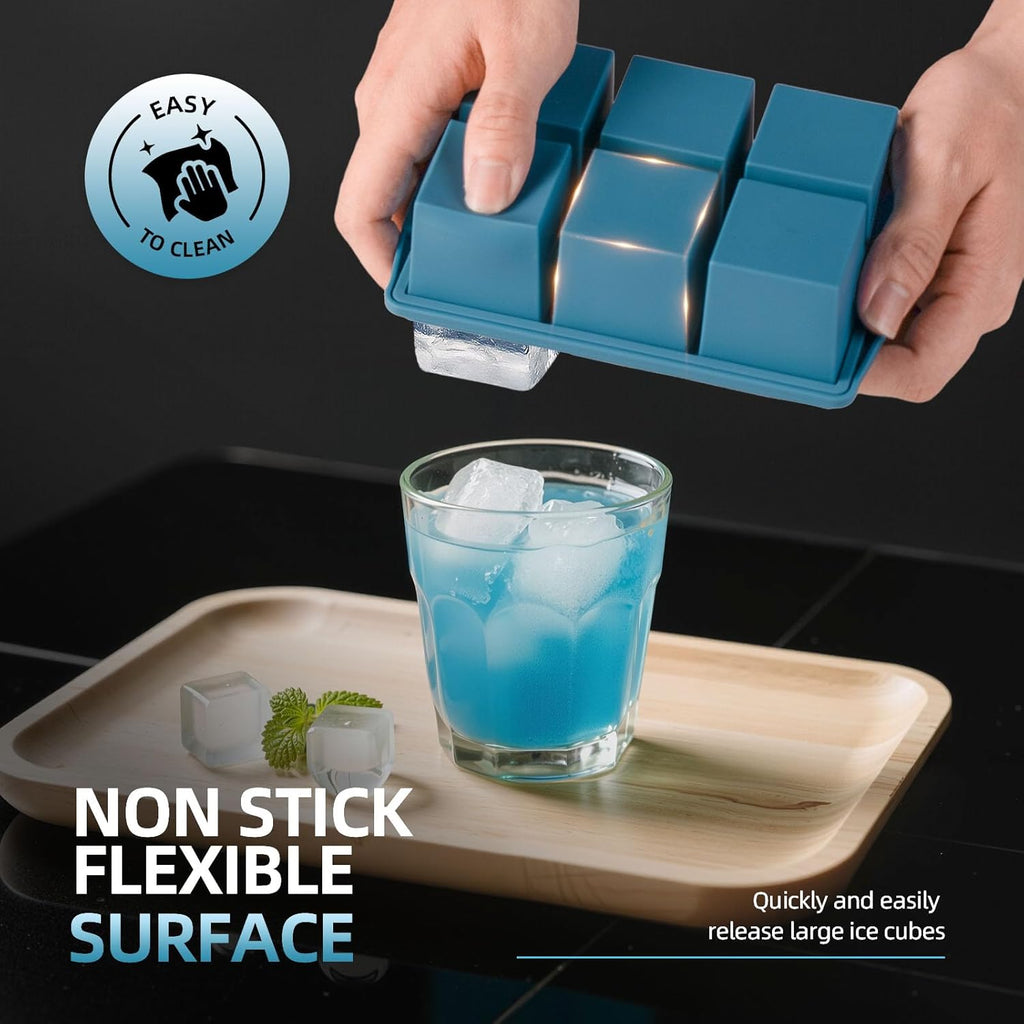Large Ice Cube Trays for Whiskey (2 Pack) - Silicone Ice Cube Molds with Steel Frame Reinforcement & Lid, 2-Inch Square Ice Cubes for Whisky, Cocktails, Coffee, Tea - Easy Release