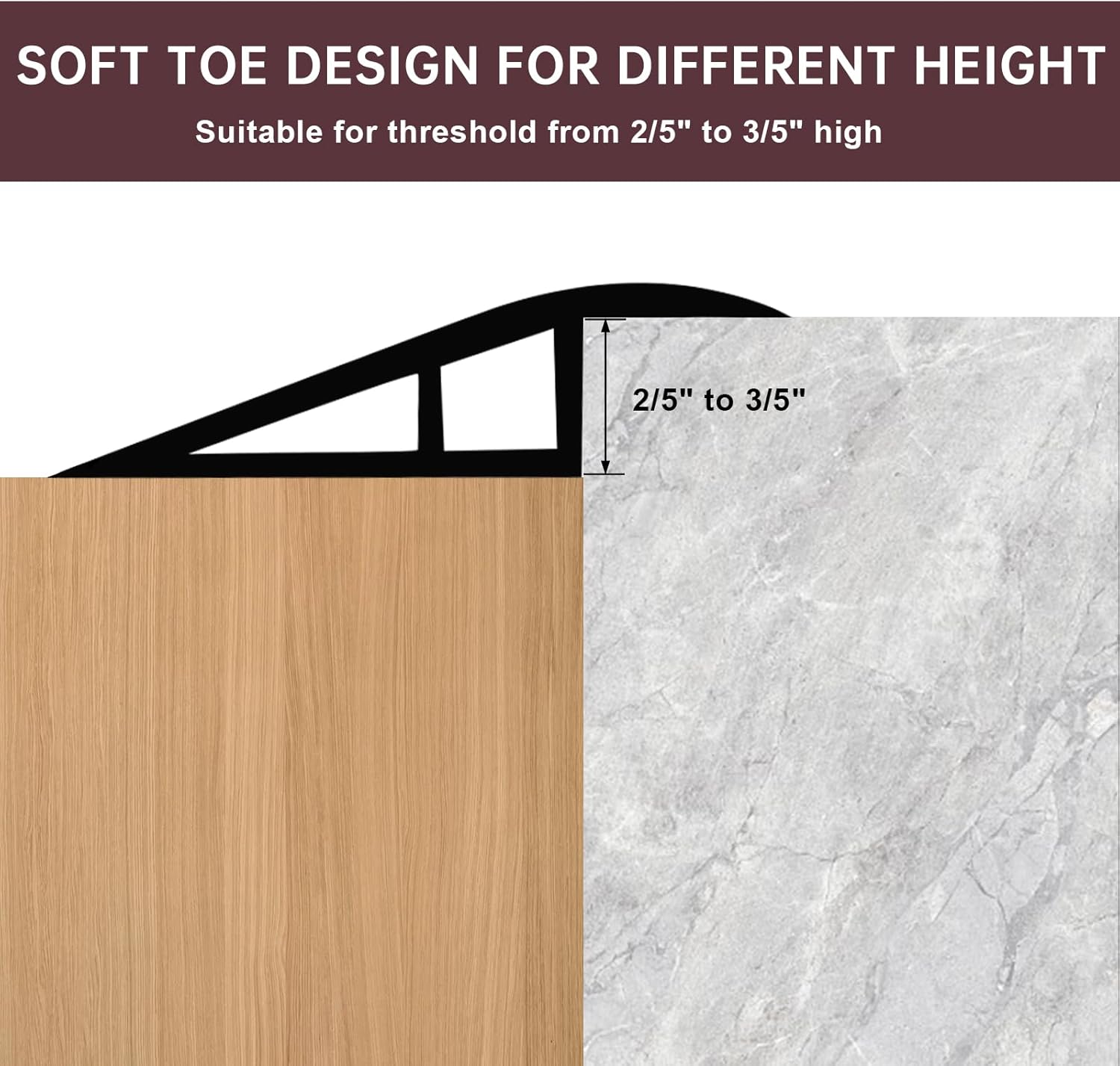 Vinyl Door Threshold Flooring Transition Strip Self Adhesive Carpet Edging Strip for Laminate Doorway Edge Threshold from 2/5" to 3/5" (Black Walnut Wood Grain, 3.3 Ft)