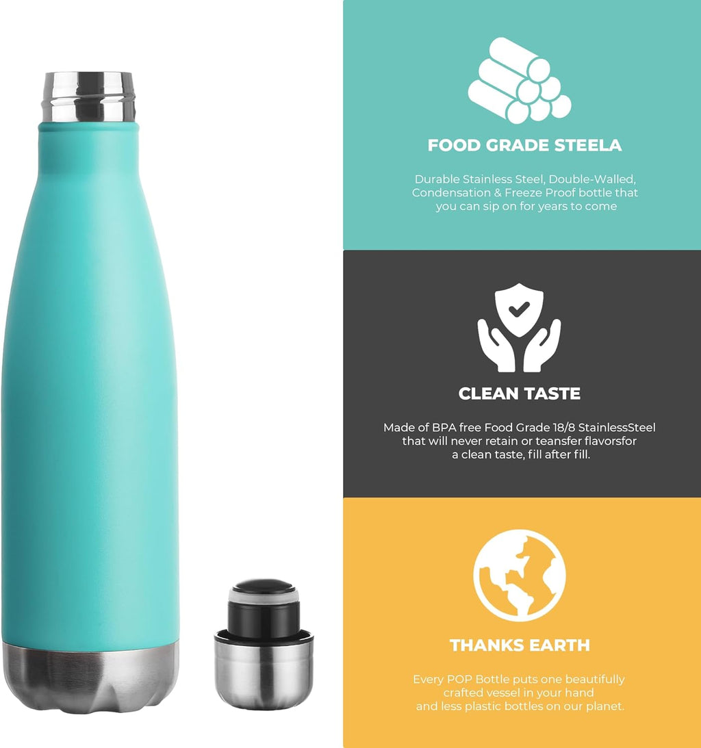 MEWAY 17oz Sport Water Bottle 12 Pack Vacuum Insulated Stainless Steel Leak-Proof Double Wall Cola Shape Water Bottle,Keep Drinks Hot & Cold (Light Blue,12 Pack)